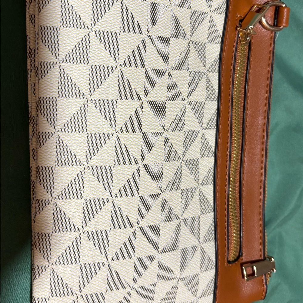 Brown and Cream Geometric Patterned Women's Bag